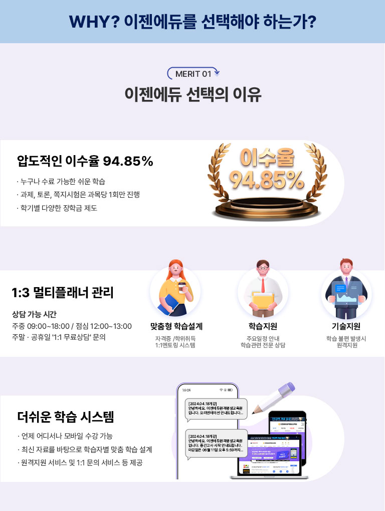 WHY? ฦ ؾ ϴ°? MERIT 01    е ̼ 94.85%  ̼ ϴ  н  б  б⺰   ִ پ б  , ,   1  1:3 Ƽ÷  㰡 ð  09:30 ~ 18:00 /  12:00 ~ 13:00 ָ 1:1  н ÷ нں  н Ŀŧ  ڰ /    н   ̿ ǻ  л    н     н  ߻      /   н ý 𼭳    ֽ ڷḦ  нں  н     1:1    